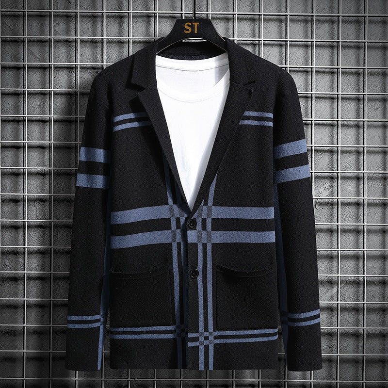 Herren modische Strickjacke mit einzigartigem Karomuster ModeGeist
