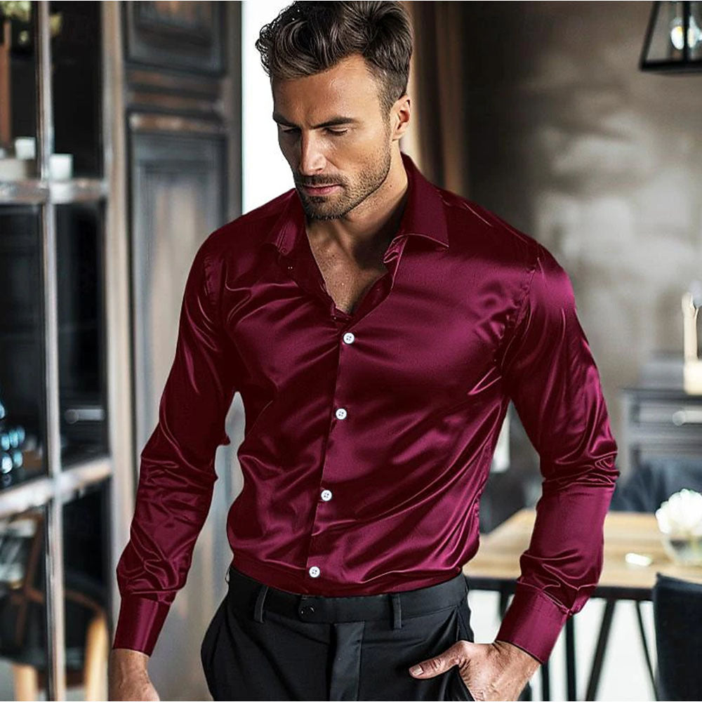 Herren elegantes Langarmhemd aus luxuriösem Satin ModeGeist