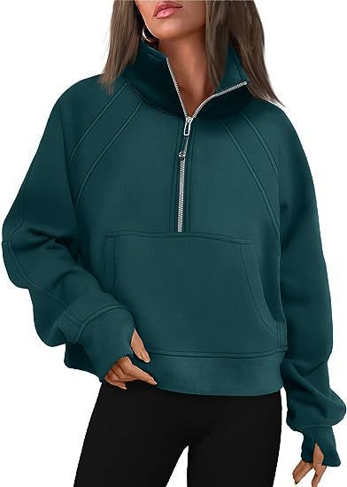 Damen kuscheliger Half-Zip Pullover mit Kapuze und Kängurutasche ModeGeist