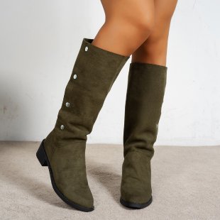 Damen Elegante Stiefel aus weichem Wildleder mit modischen Knopfdetails ModeGeist