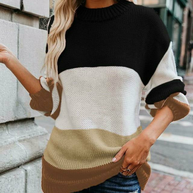 ModeGeist | Gestreifter Strickpullover mit Doppelt Naht