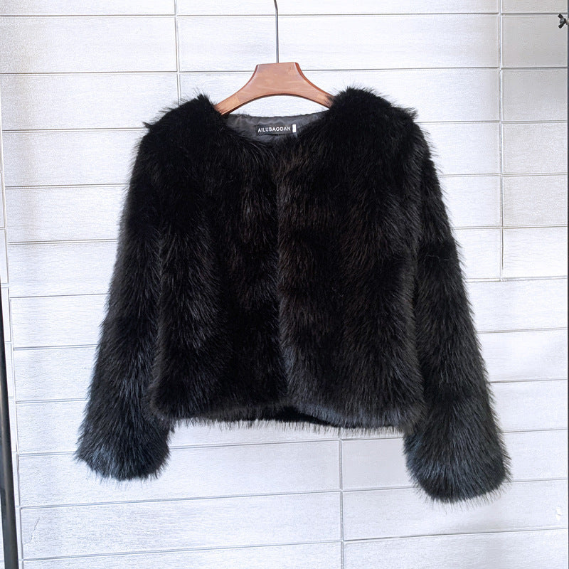 Damen Flauschige Kurzjacke aus hochwertigem Kunstfell mit eleganten Ärmeln ModeGeist