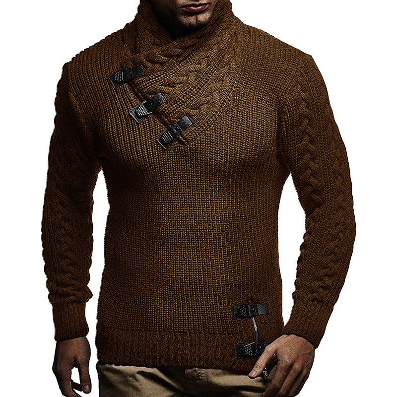 Herren Grobstrickpullover mit modernem Stehkragen und innovativen Knopfdetails ModeGeist