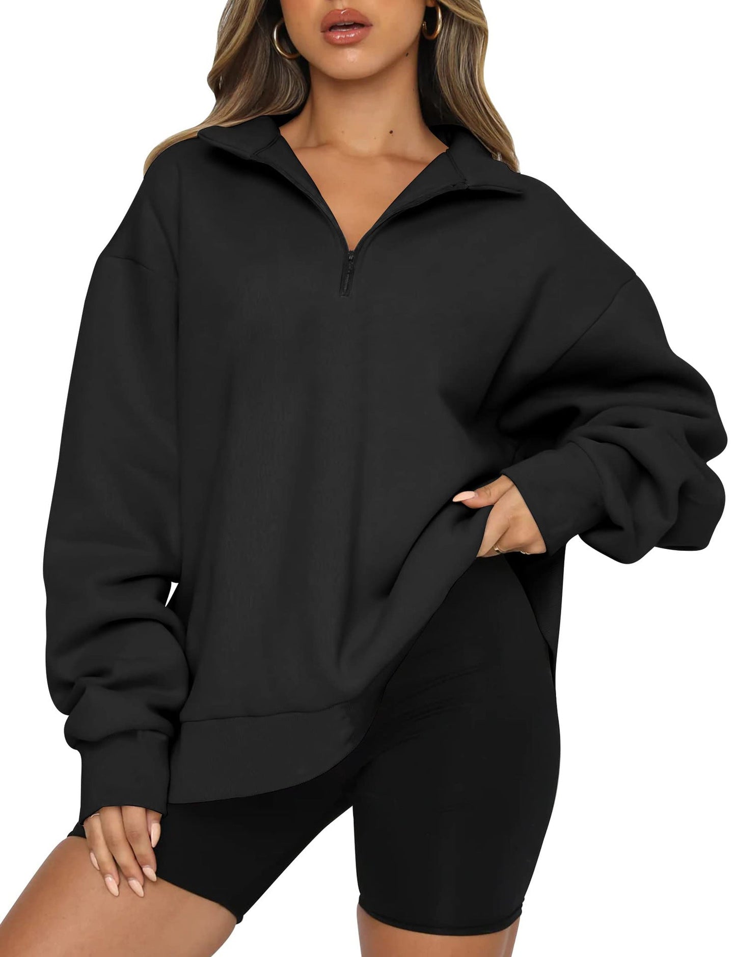 Damen Oversized Sweatshirt mit kurzem Reißverschluss und lässigem Schnitt ModeGeist