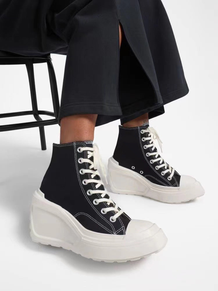 Modische Damen High-Top Plateau-Sneaker mit elastischen Schnürsenkeln