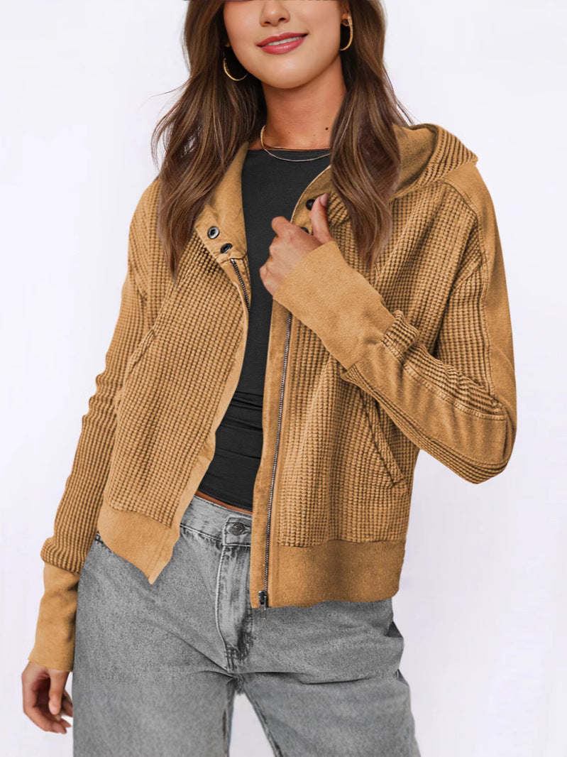 Damen lässige Zip-Jacke mit Kapuze und strukturiertem Design ModeGeist