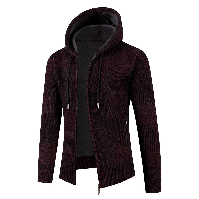 Herren Strickjacke mit gefütterter Kapuze und modernem Waffelmuster ModeGeist