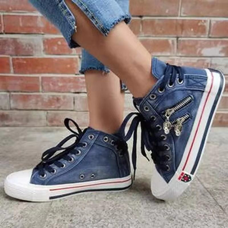 Damen Hohe Sneakers im modernen Used-Look mit modischen Reißverschlussdetails ModeGeist