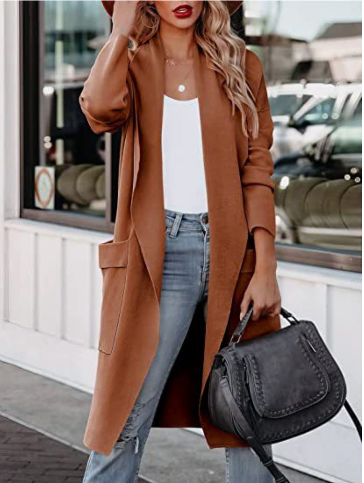 Damen lässiger Cardigan mit langen Ärmeln und praktischen Taschen ModeGeist