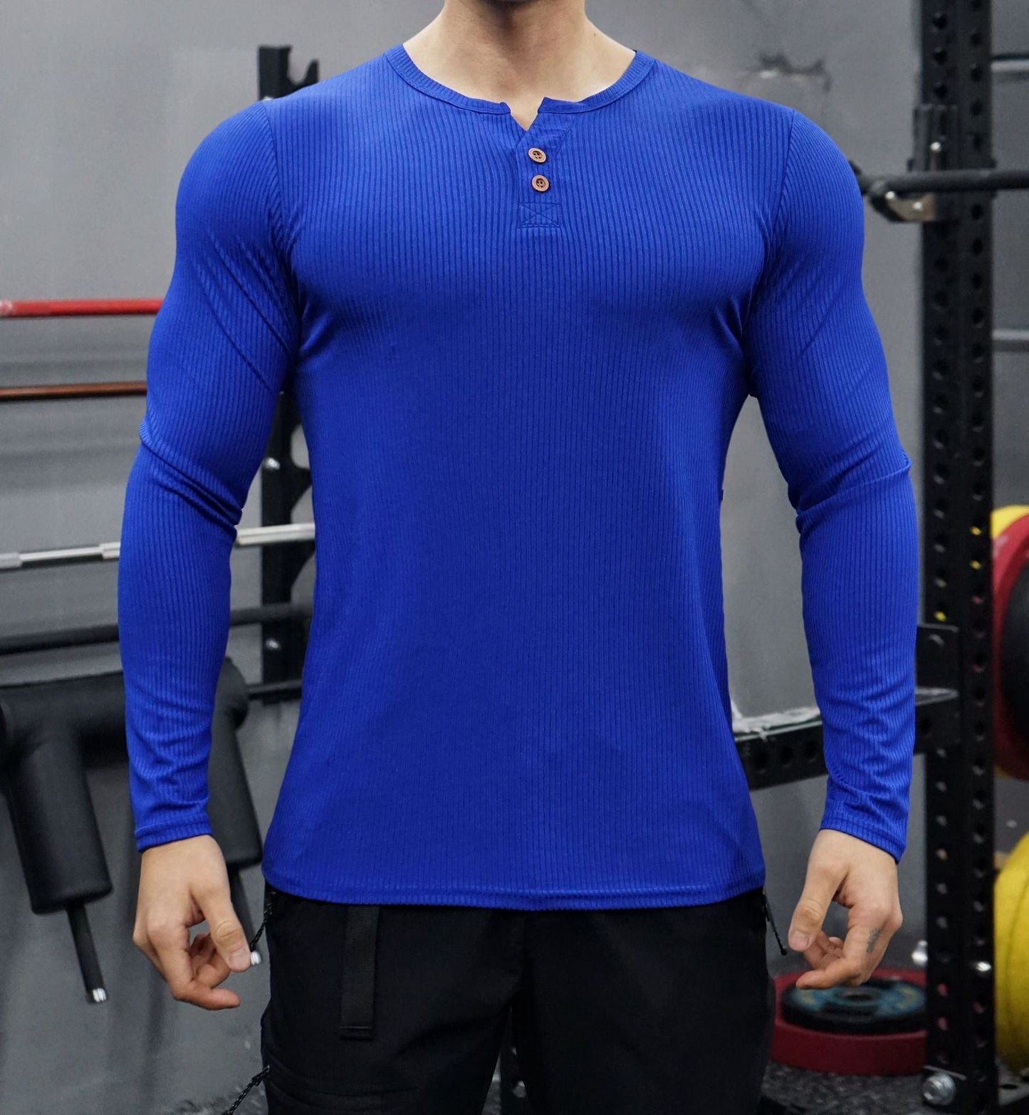 Herren Langarmshirt mit strukturiertem Design und Knopfleiste ModeGeist