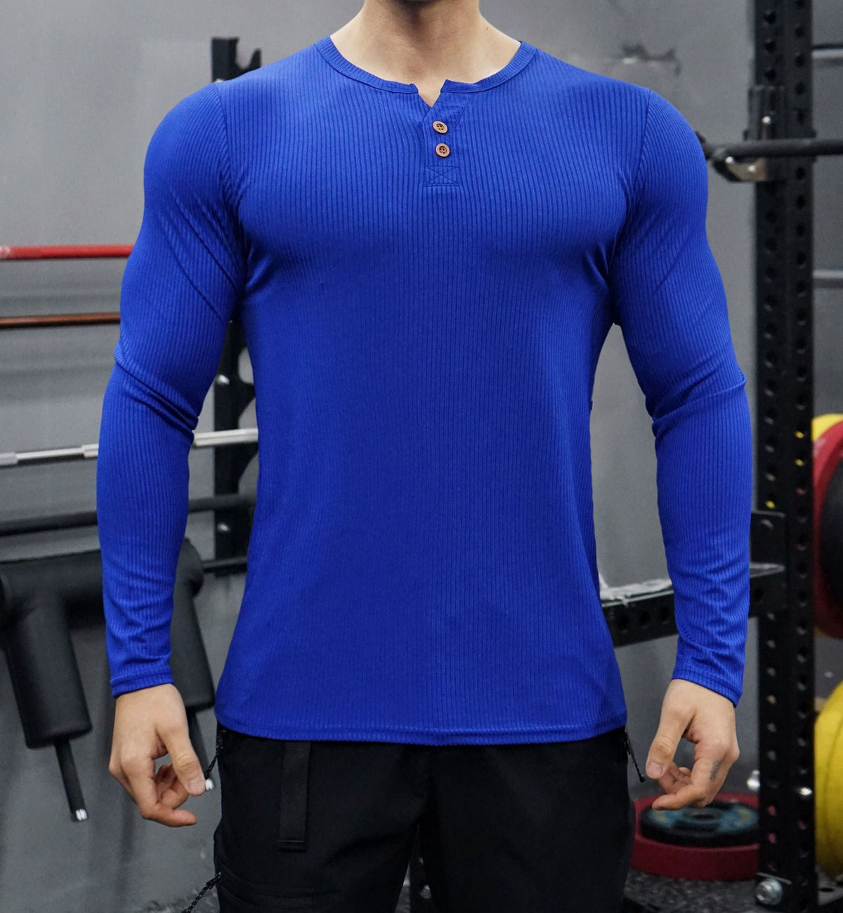 Herren Langarmshirt mit strukturiertem Design und Knopfleiste ModeGeist