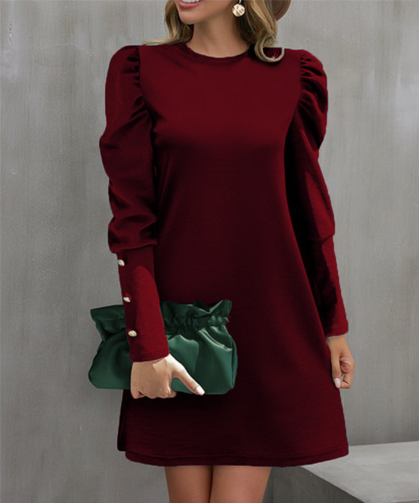 Damen Puffärmel Minikleid mit elegantem Rundhalsausschnitt ModeGeist