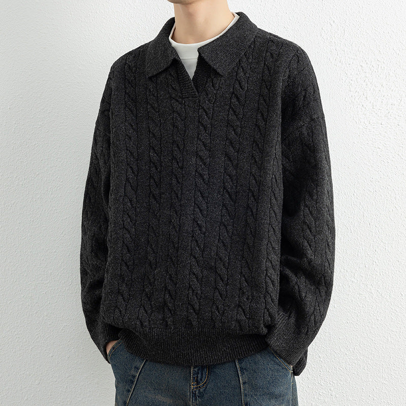Herren Strickpullover mit Nautical Cable-Muster und klassischem Kragen ModeGeist