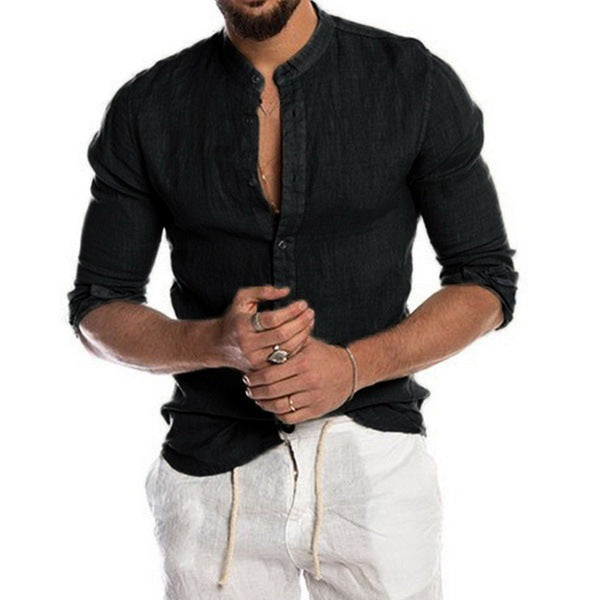 Herren Leinenhemd mit modernem Henley-Ausschnitt und Struktur ModeGeist