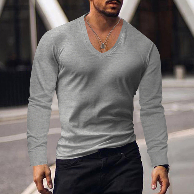 Herren V-Ausschnitt Langarmshirt aus weichem Baumwollmix mit figurbetonter Passform ModeGeist