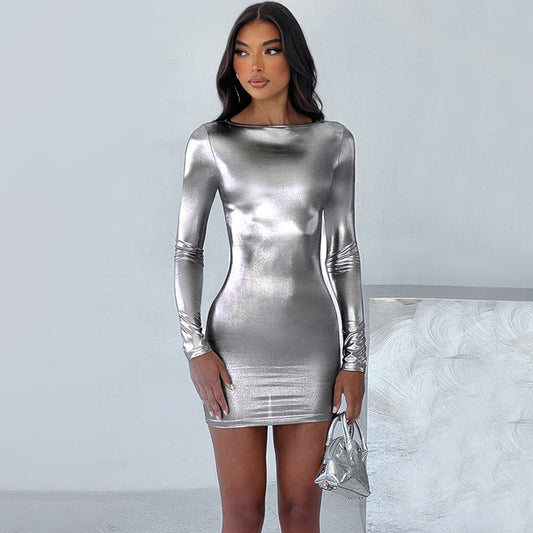 Glänzendes figurbetontes Damen-Langarmkleid von MODEGEIST
 - MODEGEIST