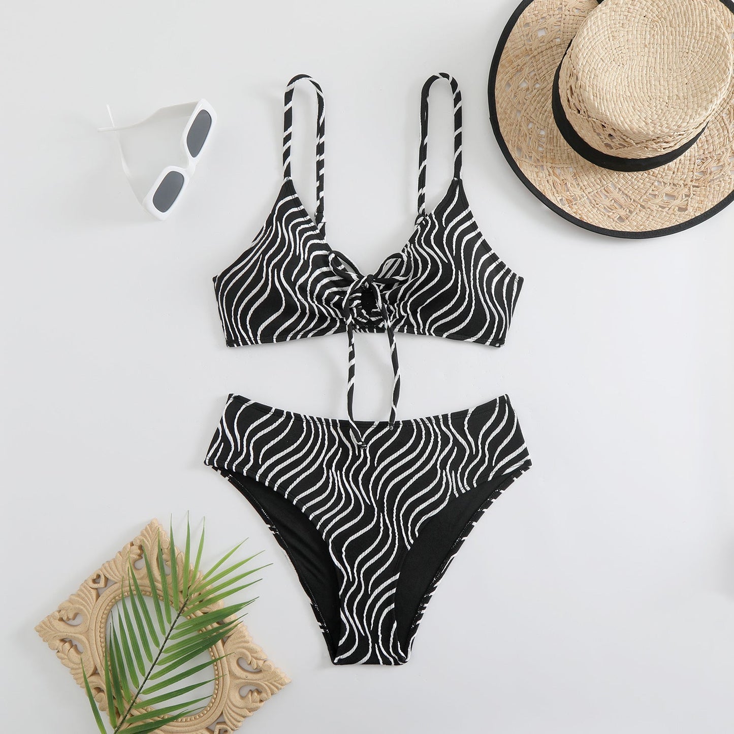 Bikini Dreieck Damen, verspieltes Wellenmuster, regulierbare Träger, MODEGEIST