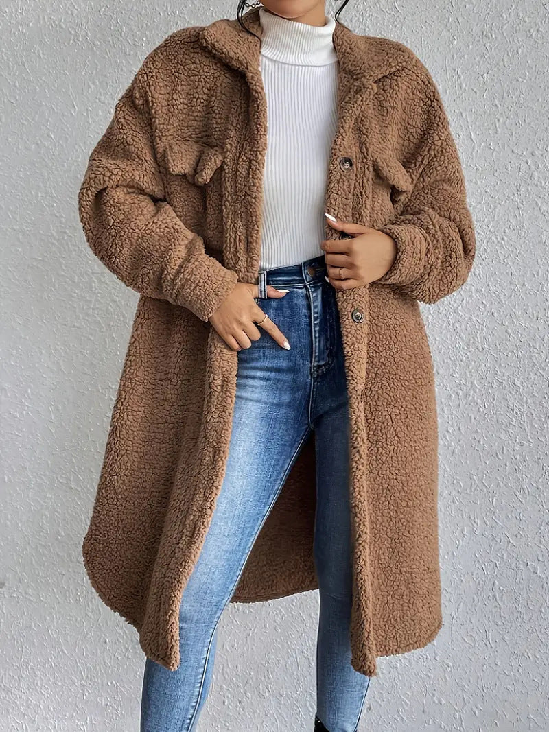 Damen Weiche und gemütliche Teddyjacke im Long-Format ModeGeist