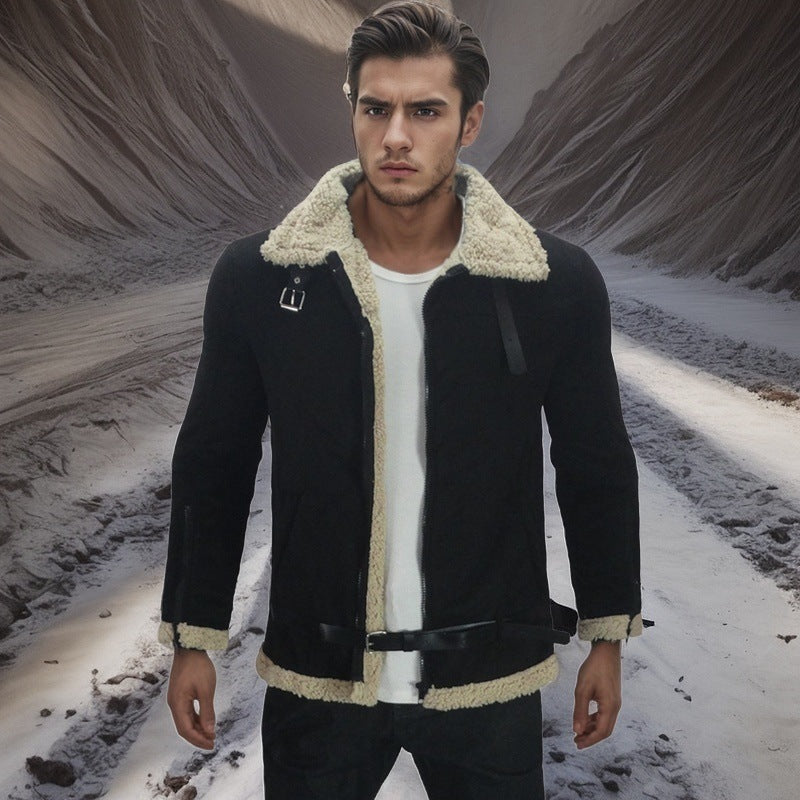 Herren Lammfelljacke mit modernem Schnitt und abnehmbarer Kapuze ModeGeist