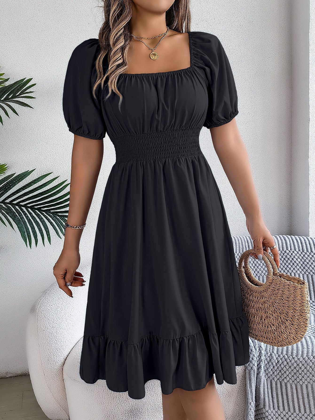 Leichtes Damen Sommerkleid mit Puffärmeln und ausgestelltem Rock von MODEGEIST