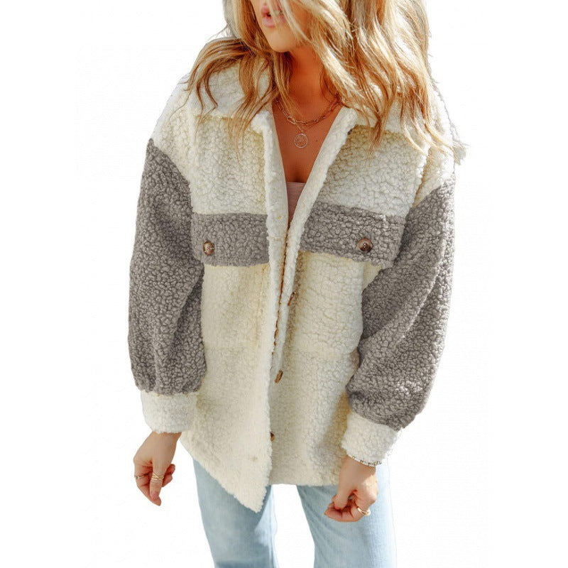 Damen Kuschelige Teddyjacke mit Kontrast-Ärmeln ModeGeist