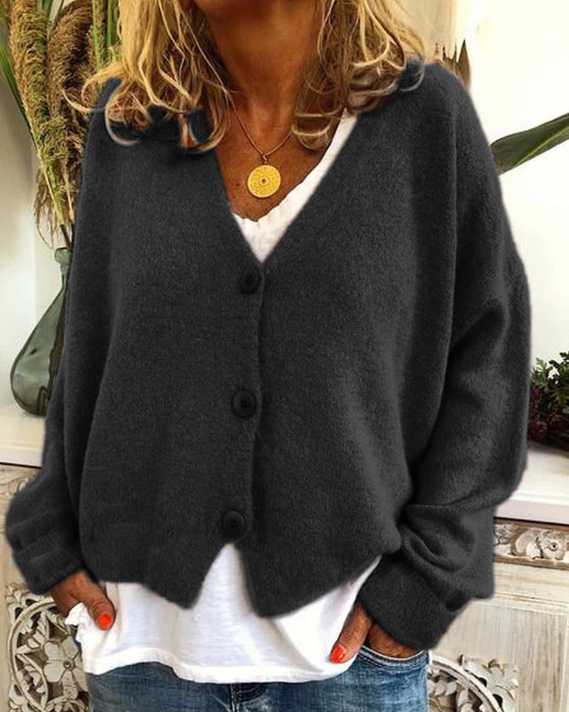 Damen Lässiger Strickcardigan mit offenem Design und knöpfbarem Verschluss ModeGeist