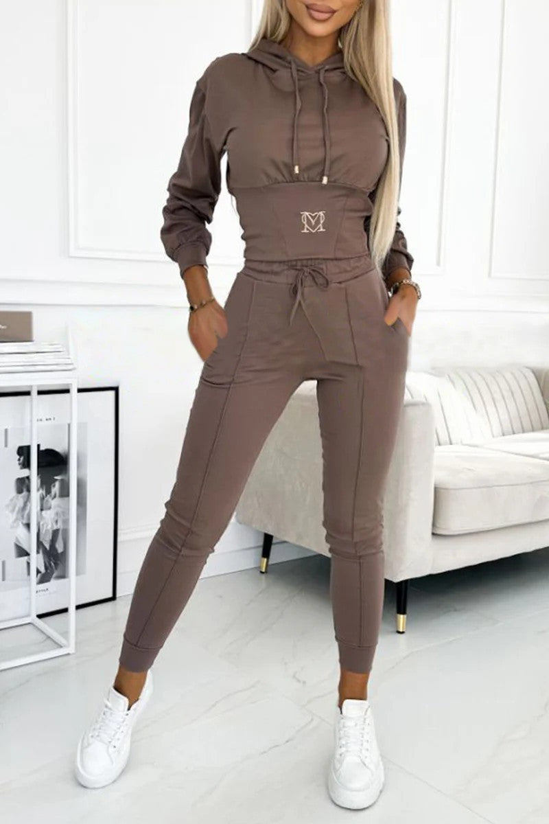 Damen Sportliches Jumpsuit-Set mit Kapuze und elastischem Bund ModeGeist