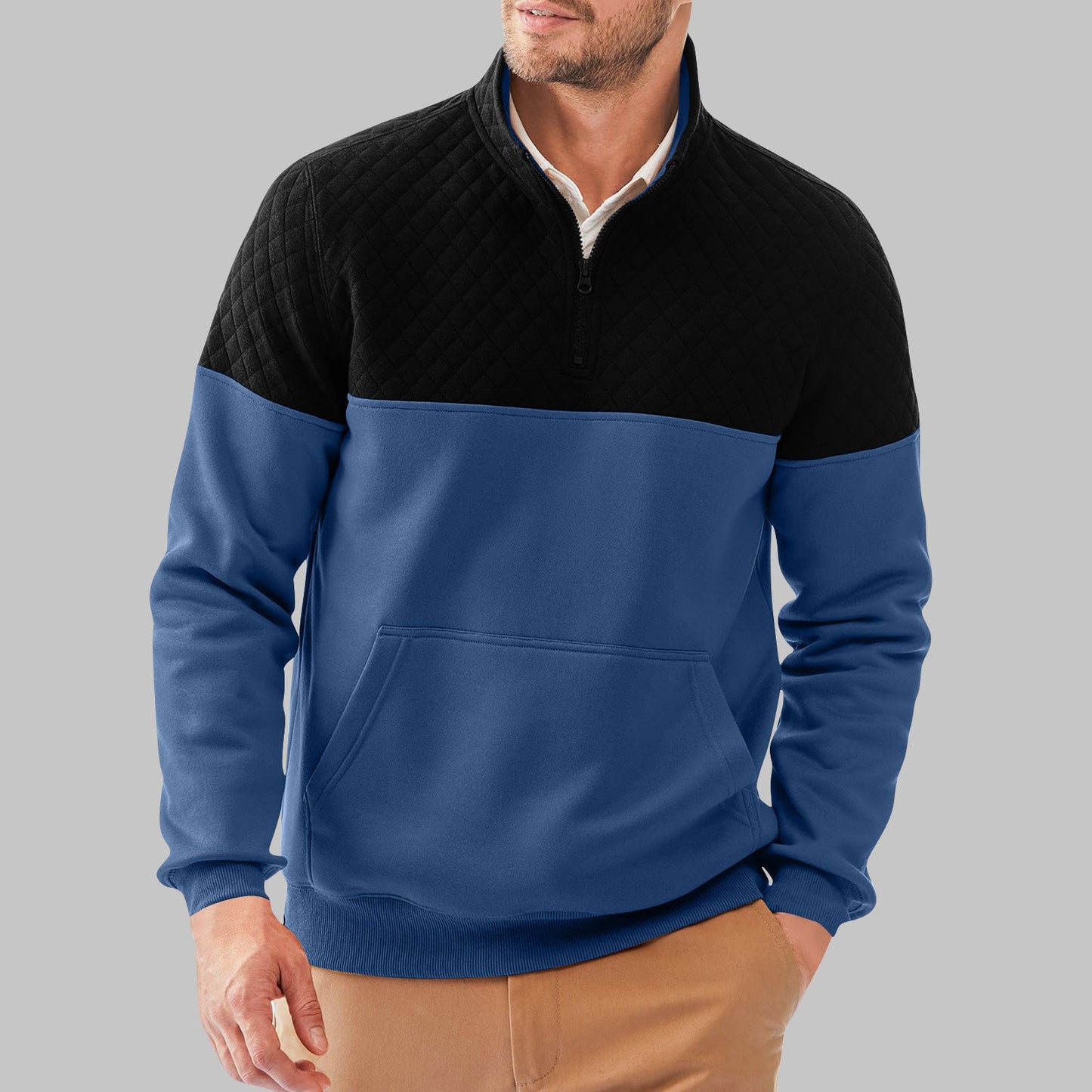 Herren Fleece-Pullover mit Steppdetails und hohem Kragen ModeGeist