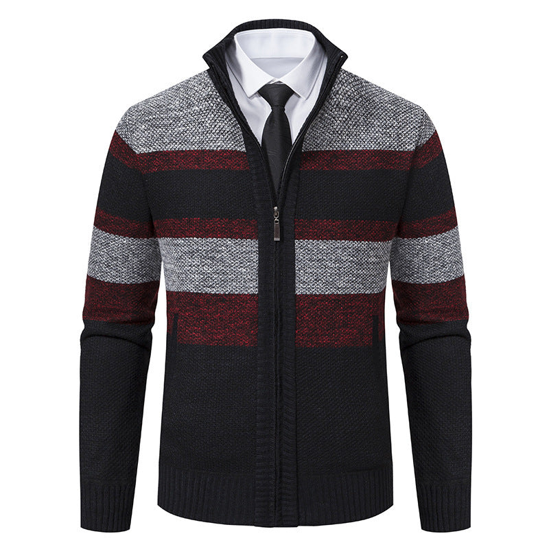 Herren modischer Strickjacke mit hohem Kragen und gestreiftem Design ModeGeist