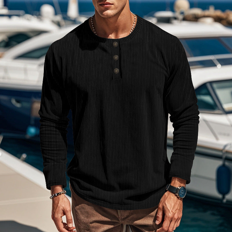Herren Langarmshirt mit Knopfleiste und Rippstruktur ModeGeist