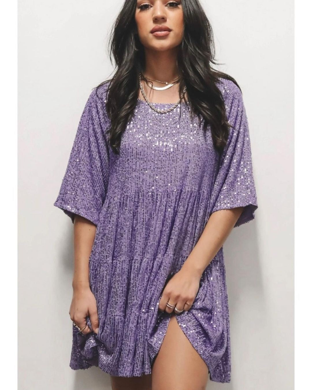 Damen funkelndes.Blusenkleid mit lockerer Passform ModeGeist