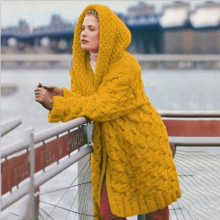 Damen oversized Grobstrickmantel mit Kapuze ModeGeist