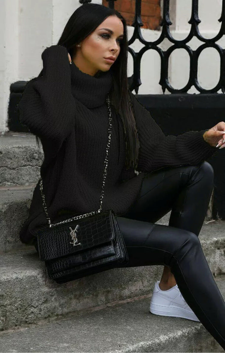 Damen Oversized-Strickpullover mit hohem Kragen und lässigem Schnitt ModeGeist