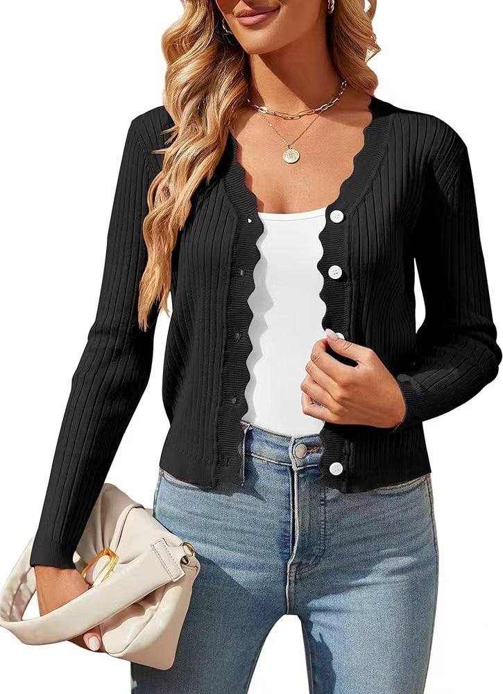 Damen elegante Strickjacke mit Wellenkante ModeGeist