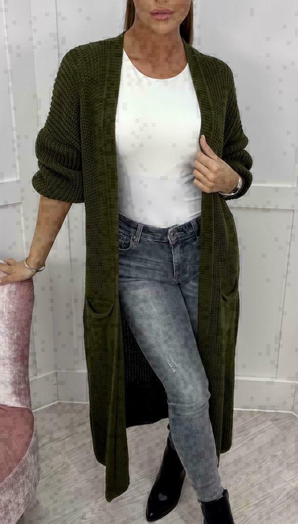 Damen Langer Strickmantel mit großzügigen Taschen ModeGeist