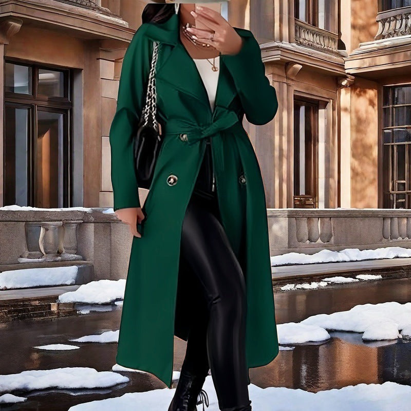 Damen Eleganter Trenchcoat mit Taillengürtel und doppelt geknöpften Details ModeGeist