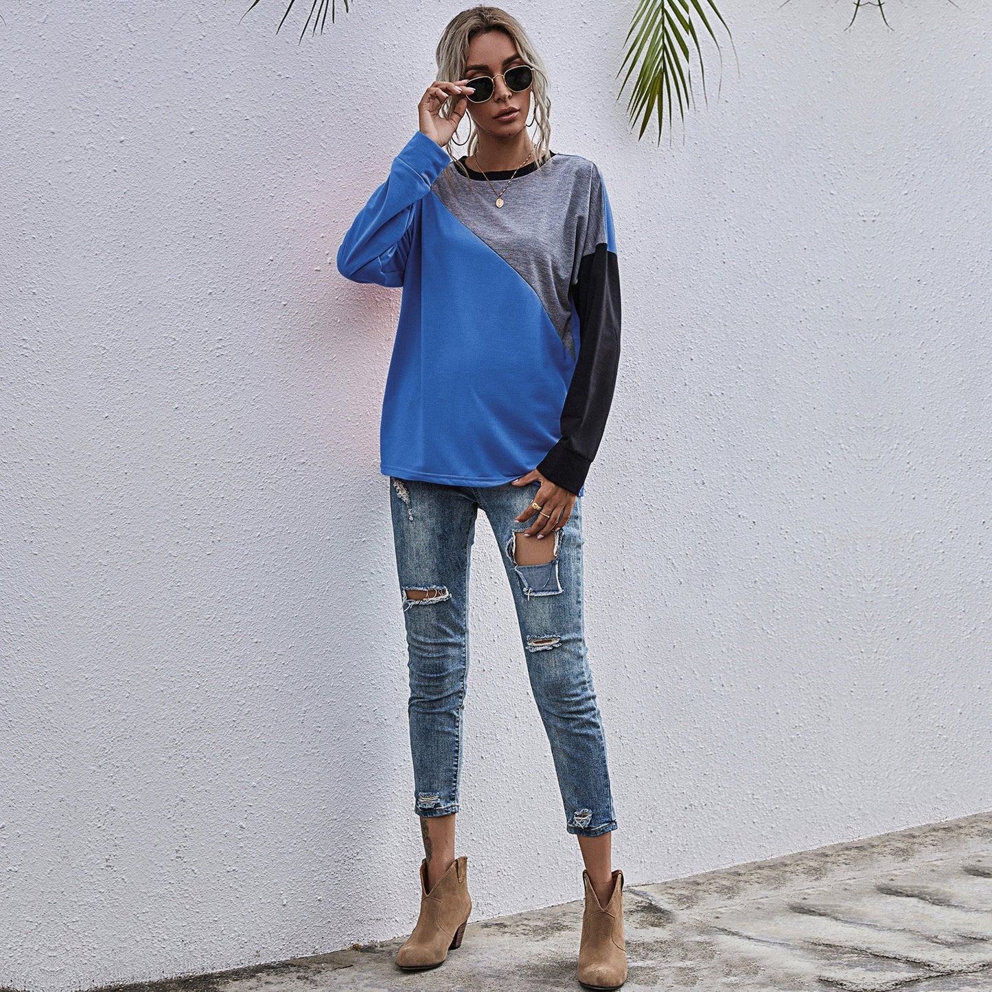 Damen sportlicher Sweatshirt mit modischem Farbblockdesign ModeGeist