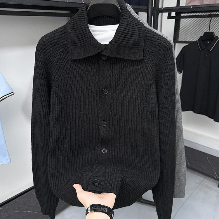 Herren Strickjacke mit weichem Rippstrickmuster und Button-Down-Kragen ModeGeist