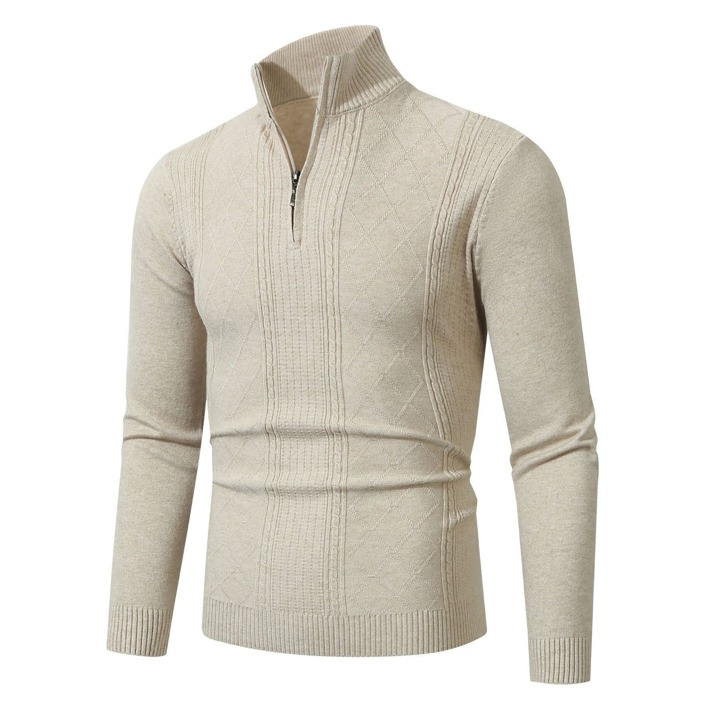 Herren eleganter Strickpullover mit Stehkragen und Reißverschluss ModeGeist