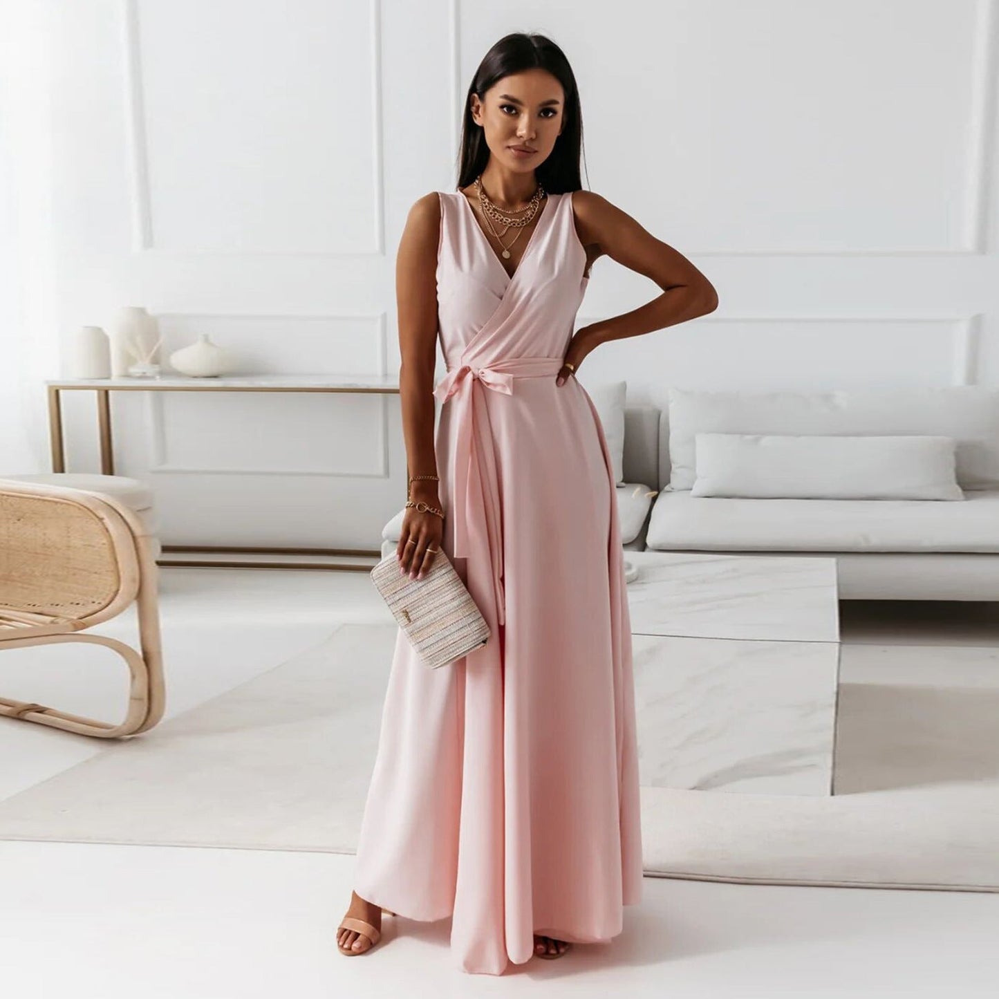 Damen elegantes Wickelkleid mit Taillengürtel ModeGeist