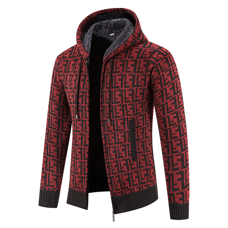 Herren Hochwertige Strickjacke mit modernem Muster und Kapuze ModeGeist