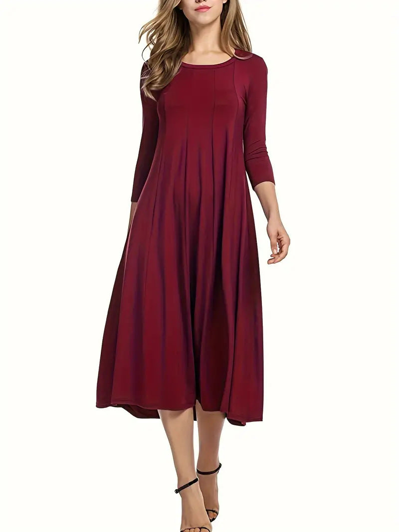 Damen Midi-Kleid mit schmeichelndem Schnitt und 3/4-Ärmeln ModeGeist