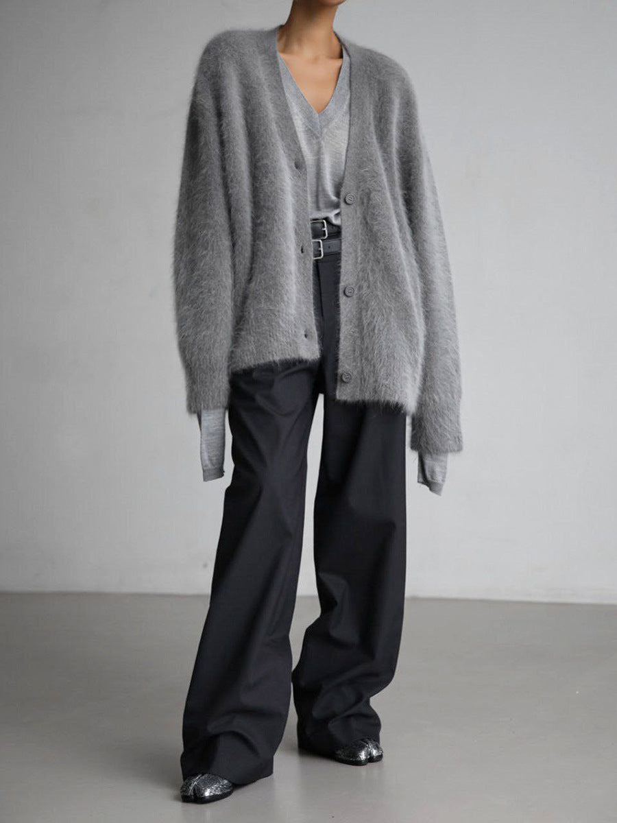 Damen weicher Strickcardigan mit luxuriösem Mohair-Anteil und lässigem Schnitt ModeGeist