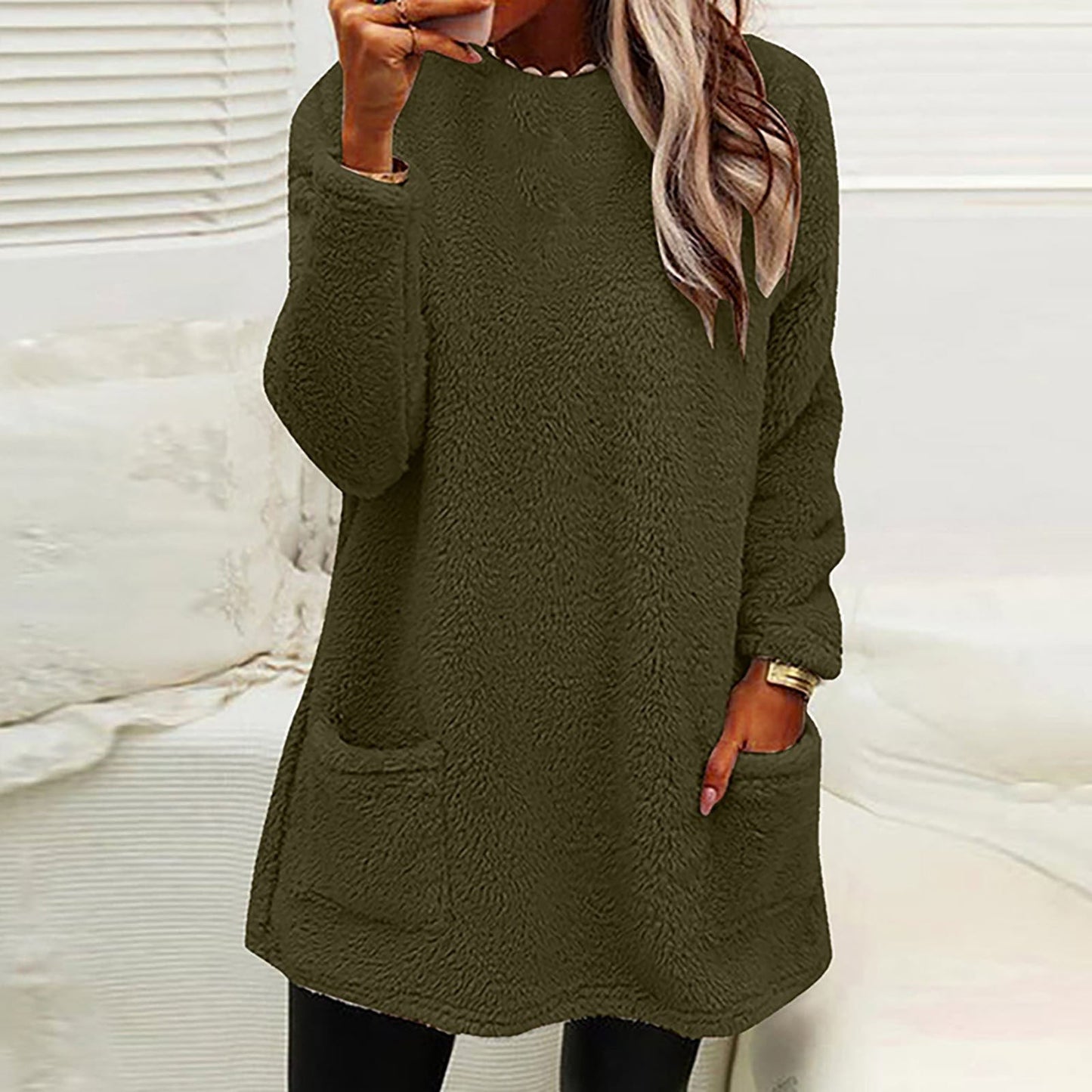 Damen Kuscheliger Fleece-Pullover mit praktischen Taschen und weitem Schnitt ModeGeist