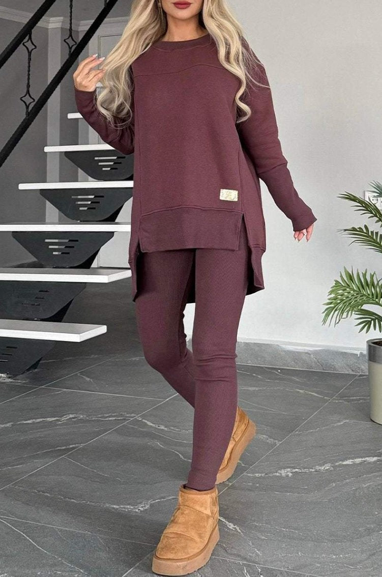 Damen Lässiges Langarm Sweatshirt-Set mit asymmetrischem Schnitt und praktischen Taschen ModeGeist