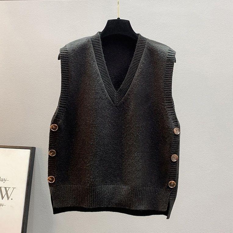 Damen Strickweste mit V-Ausschnitt und Knopfdetails ModeGeist