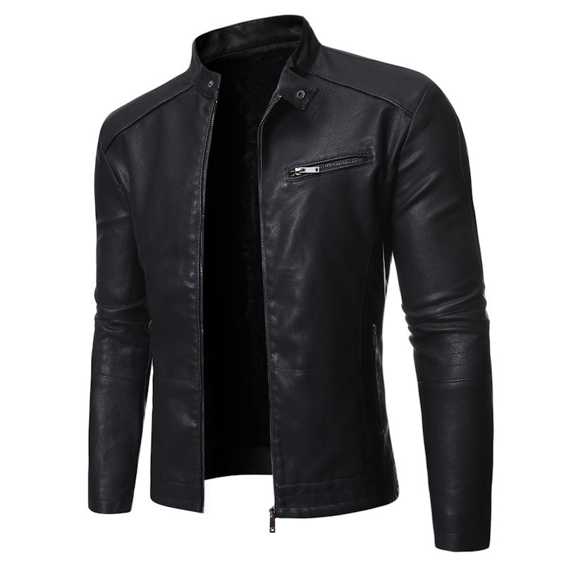 Herren elegante Kunstlederjacke mit modernem Stehkragen ModeGeist