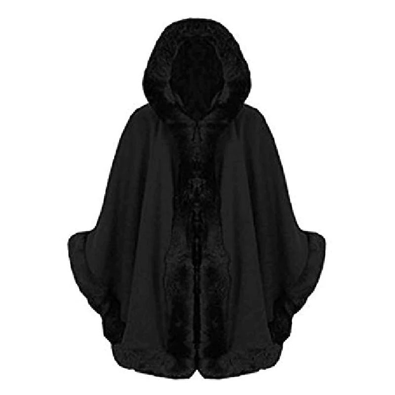 Damen Kunstfell-Cape mit voluminösem Kapuzenkragen und eleganter Felloptik ModeGeist