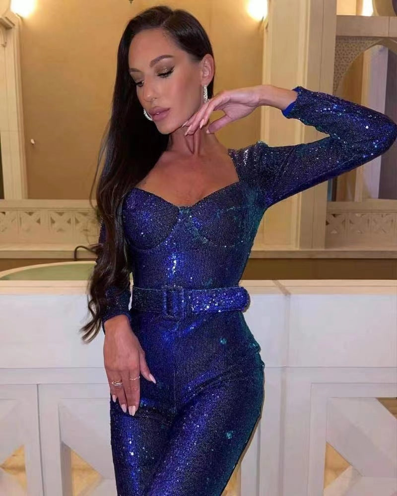 Damen Glamouröser Pailletten Jumpsuit mit schicker Taillierung ModeGeist