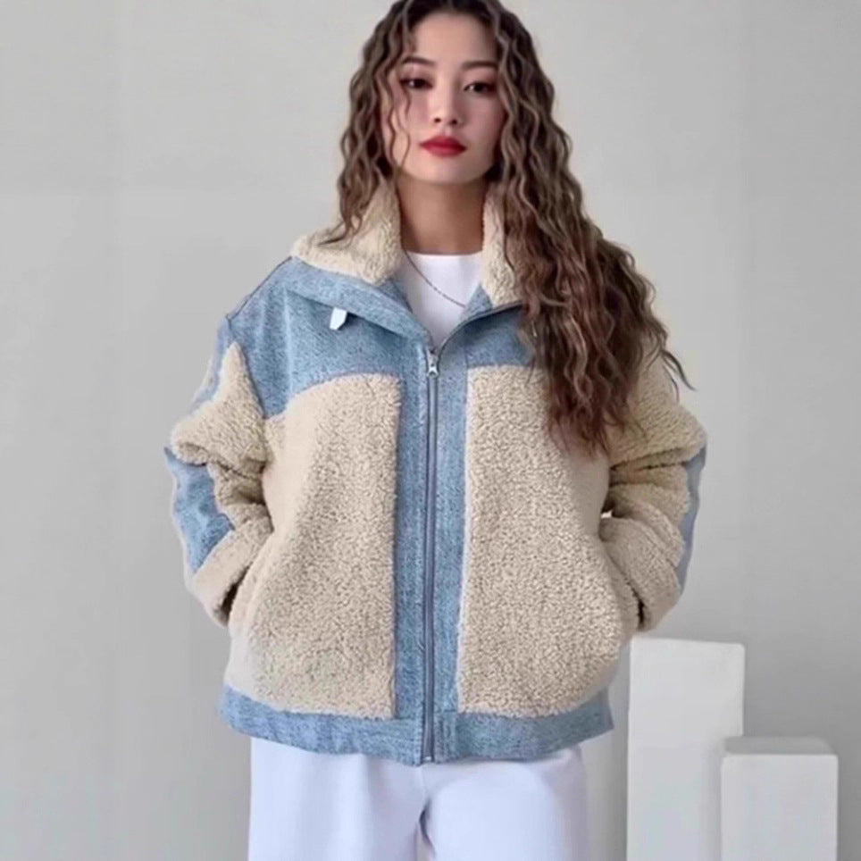 Damen Fleecejacke mit Kapuze und kontrastierenden Einsätzen ModeGeist